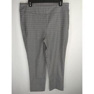 Hilary Radley Women's Plaid Elastic Waist Straight Leg Pull On Pants Black White
